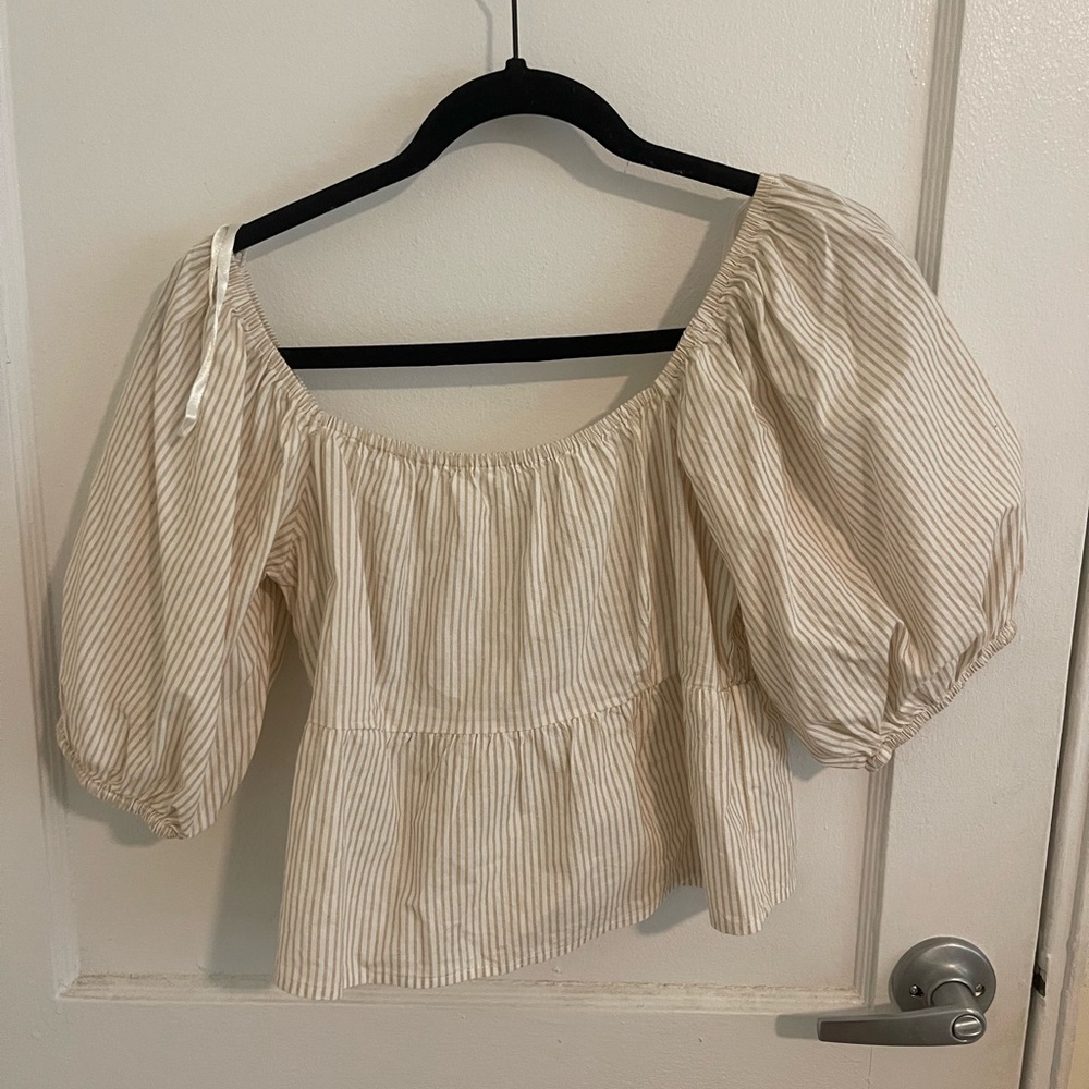 Striped Cream Puff Sleeve Top